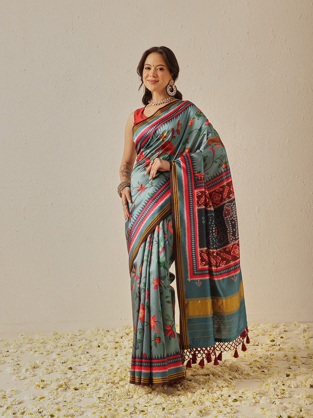 Paithani Saree Soft Twill Silk with Digital Print and Zari Work on Pallu & Border