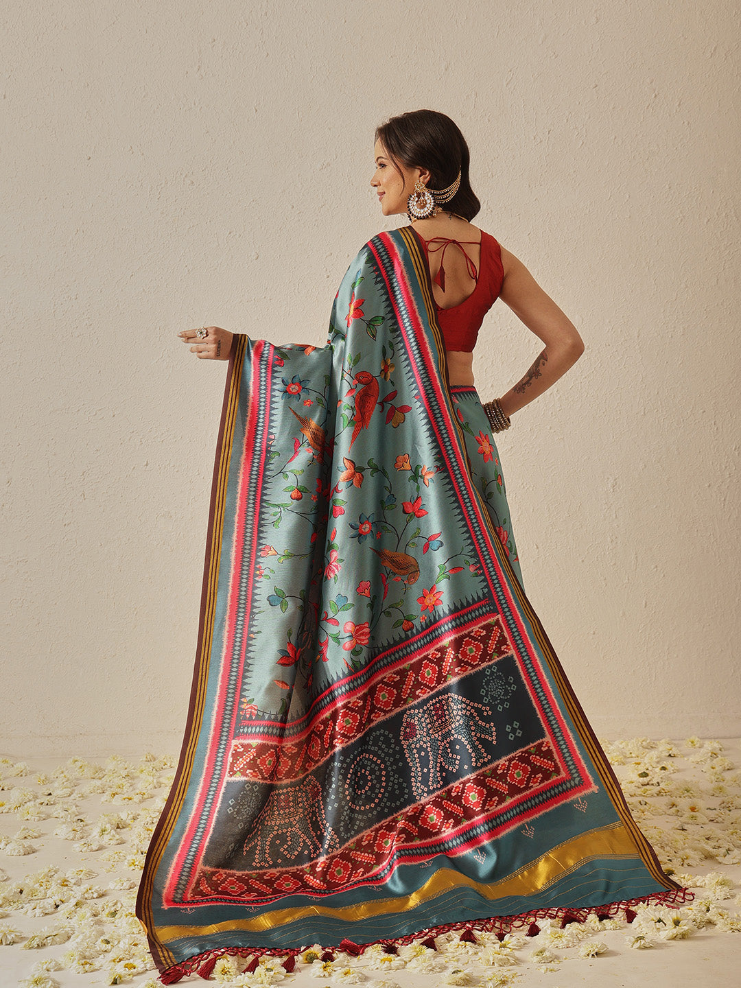 Paithani Saree Soft Twill Silk with Digital Print and Zari Work on Pallu & Border