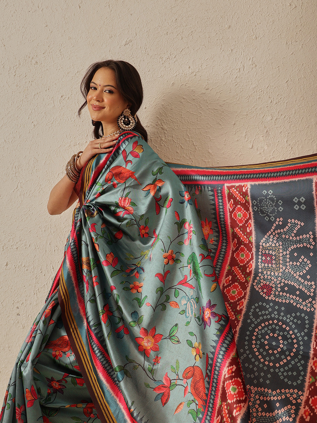Paithani Saree Soft Twill Silk with Digital Print and Zari Work on Pallu & Border