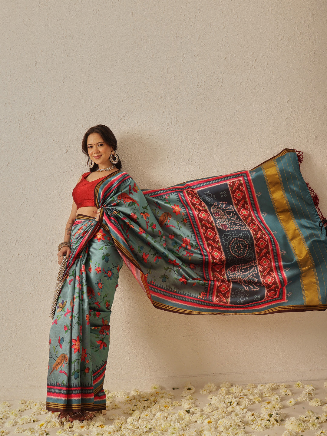 Paithani Saree Soft Twill Silk with Digital Print and Zari Work on Pallu & Border