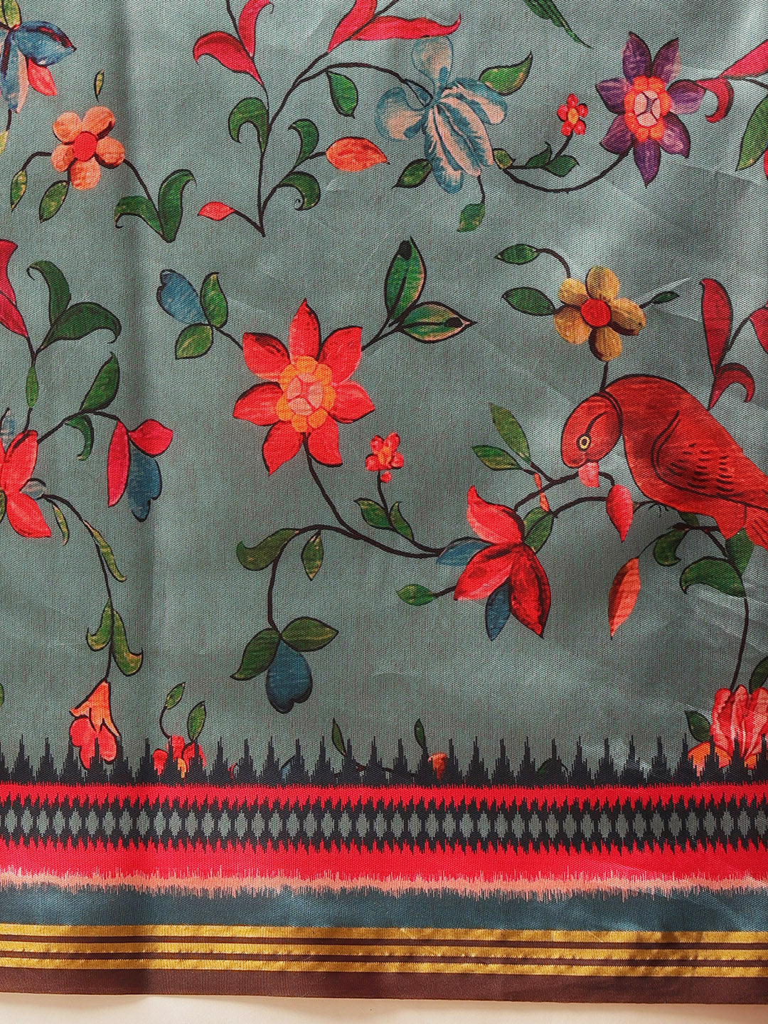 Paithani Saree Soft Twill Silk with Digital Print and Zari Work on Pallu & Border