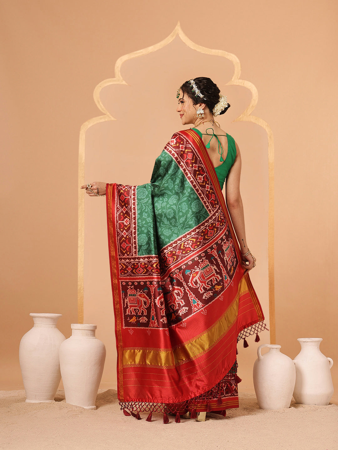 Double Ikkat Patola Printed Saree with Weaving Border & Pallu