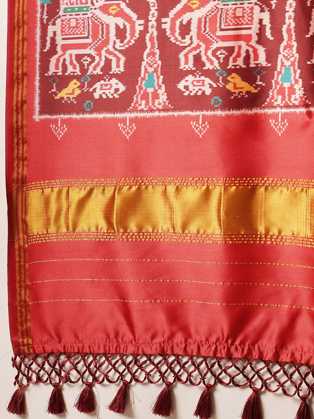 Double Ikkat Patola Printed Saree with Weaving Border & Pallu