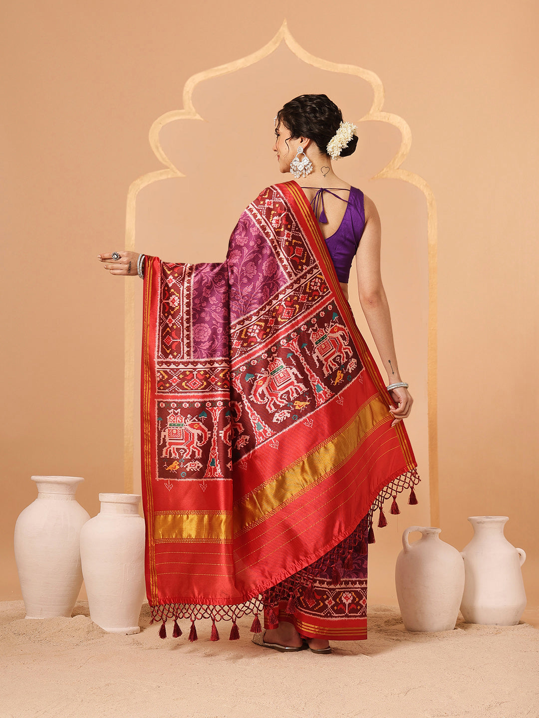 Double Ikkat Patola Printed Saree with Weaving Border & Pallu