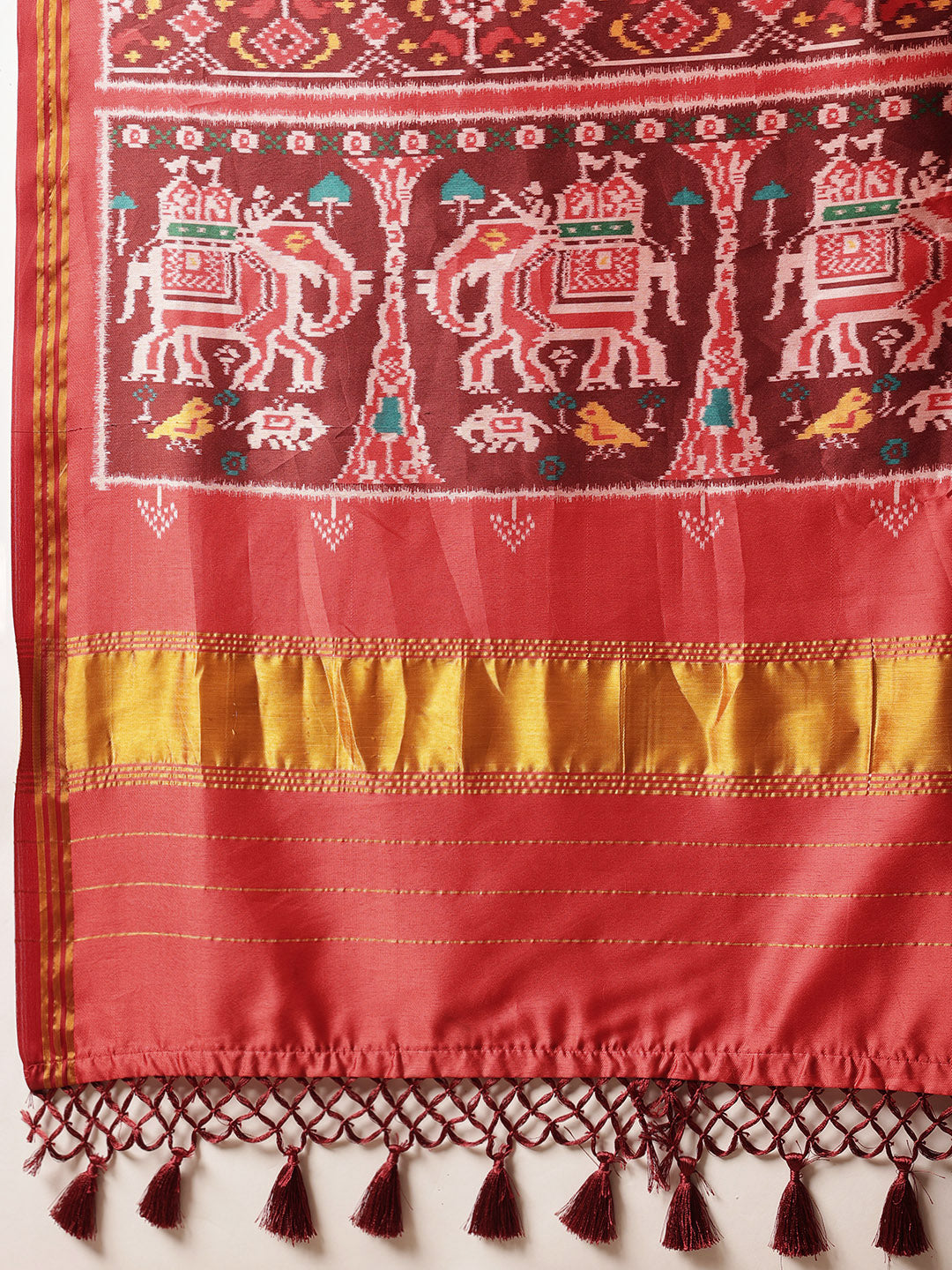 Double Ikkat Patola Printed Saree with Weaving Border & Pallu