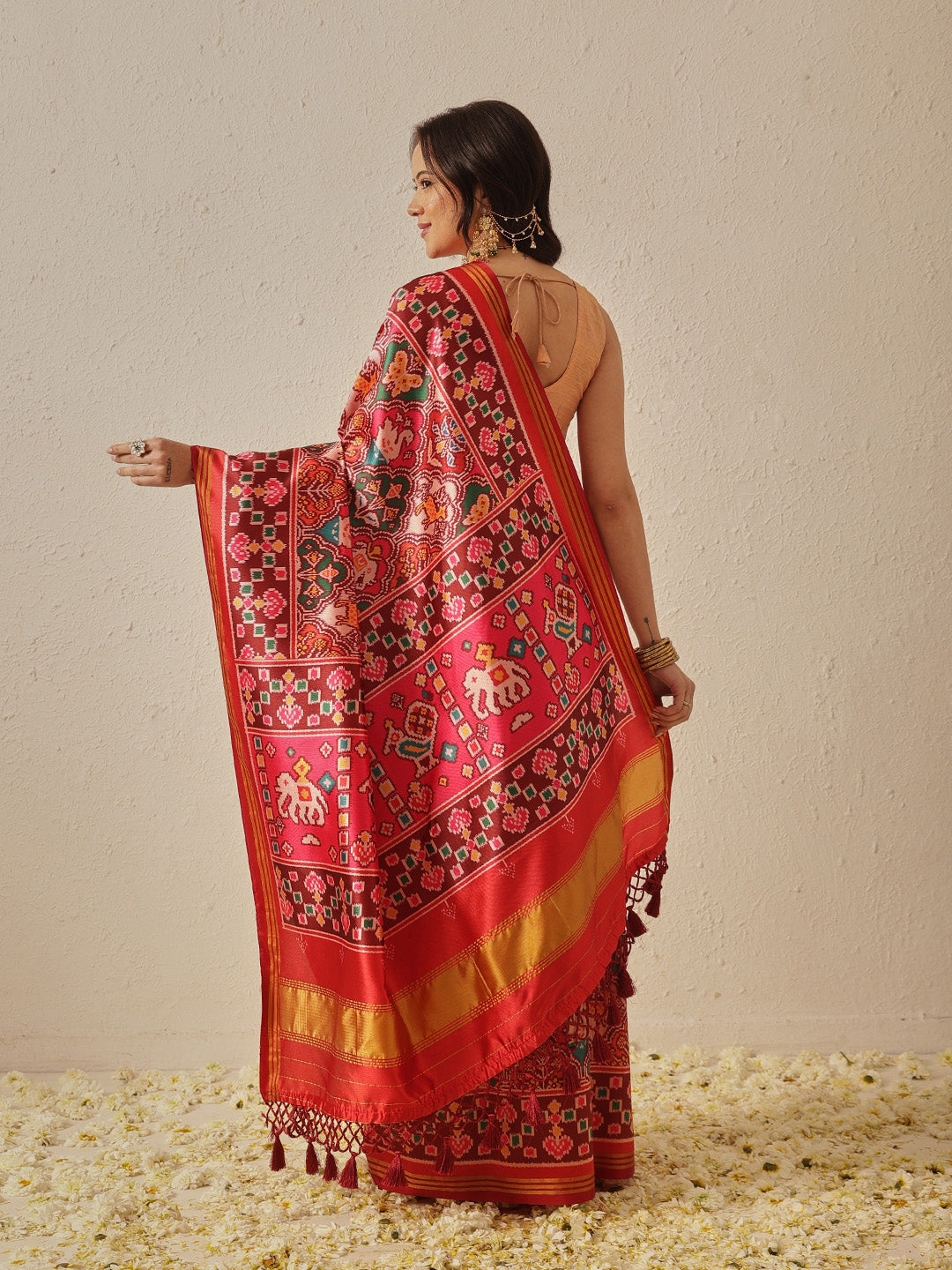 Double Ikkat Patola Printed Saree with Weaving Border & Pallu