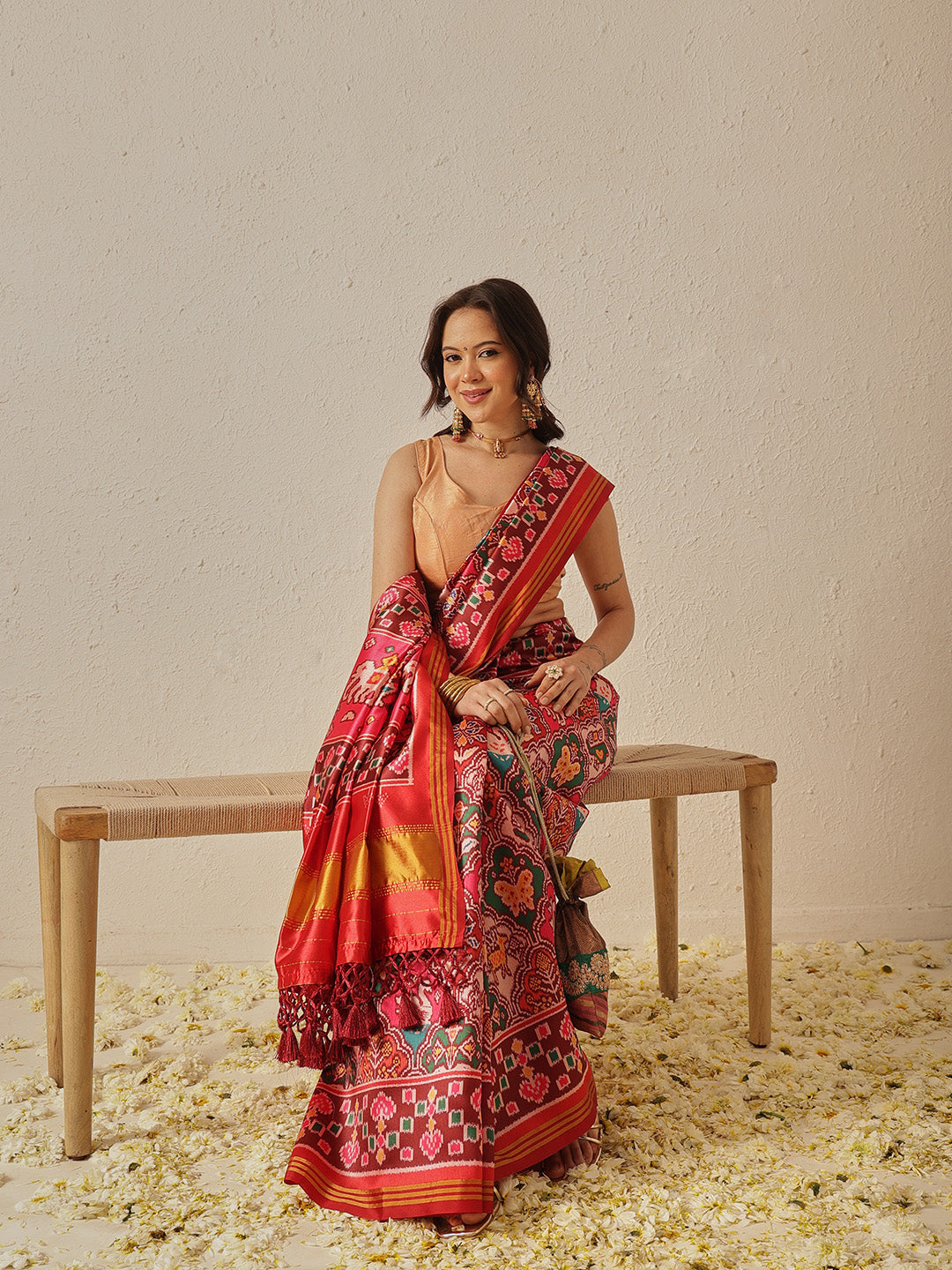 Double Ikkat Patola Printed Saree with Weaving Border & Pallu