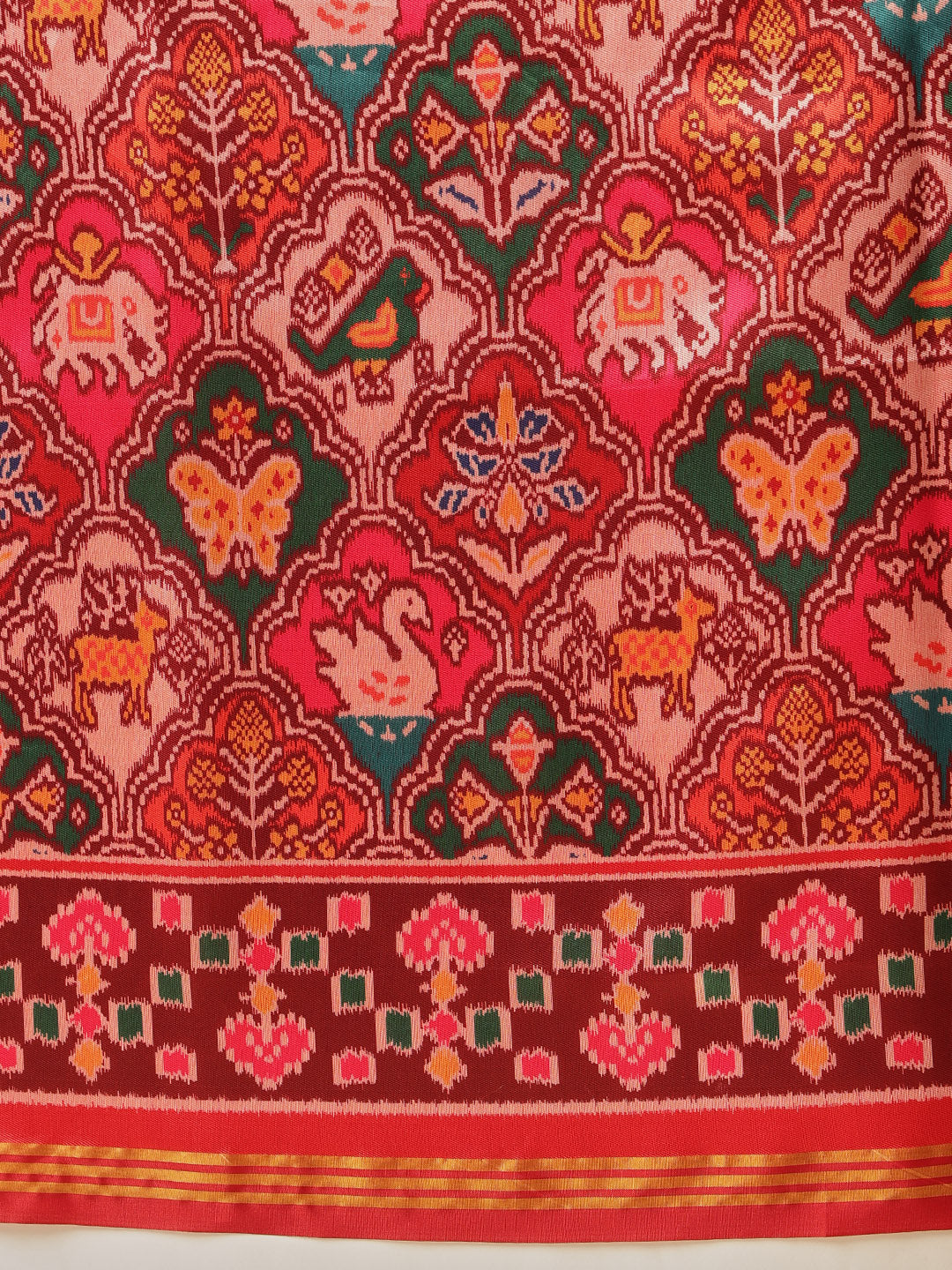 Double Ikkat Patola Printed Saree with Weaving Border & Pallu