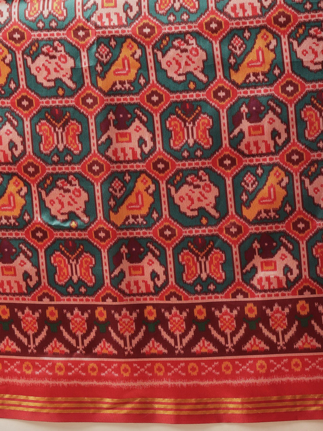 Double Ikkat Patola Printed Saree with Weaving Border & Pallu