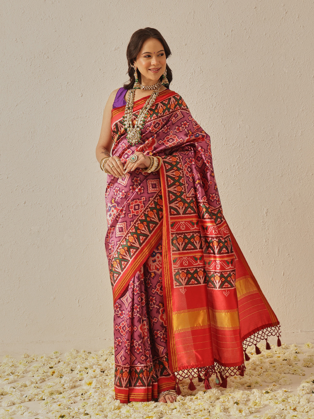 Double Ikkat Patola Printed Saree with Weaving Border & Pallu