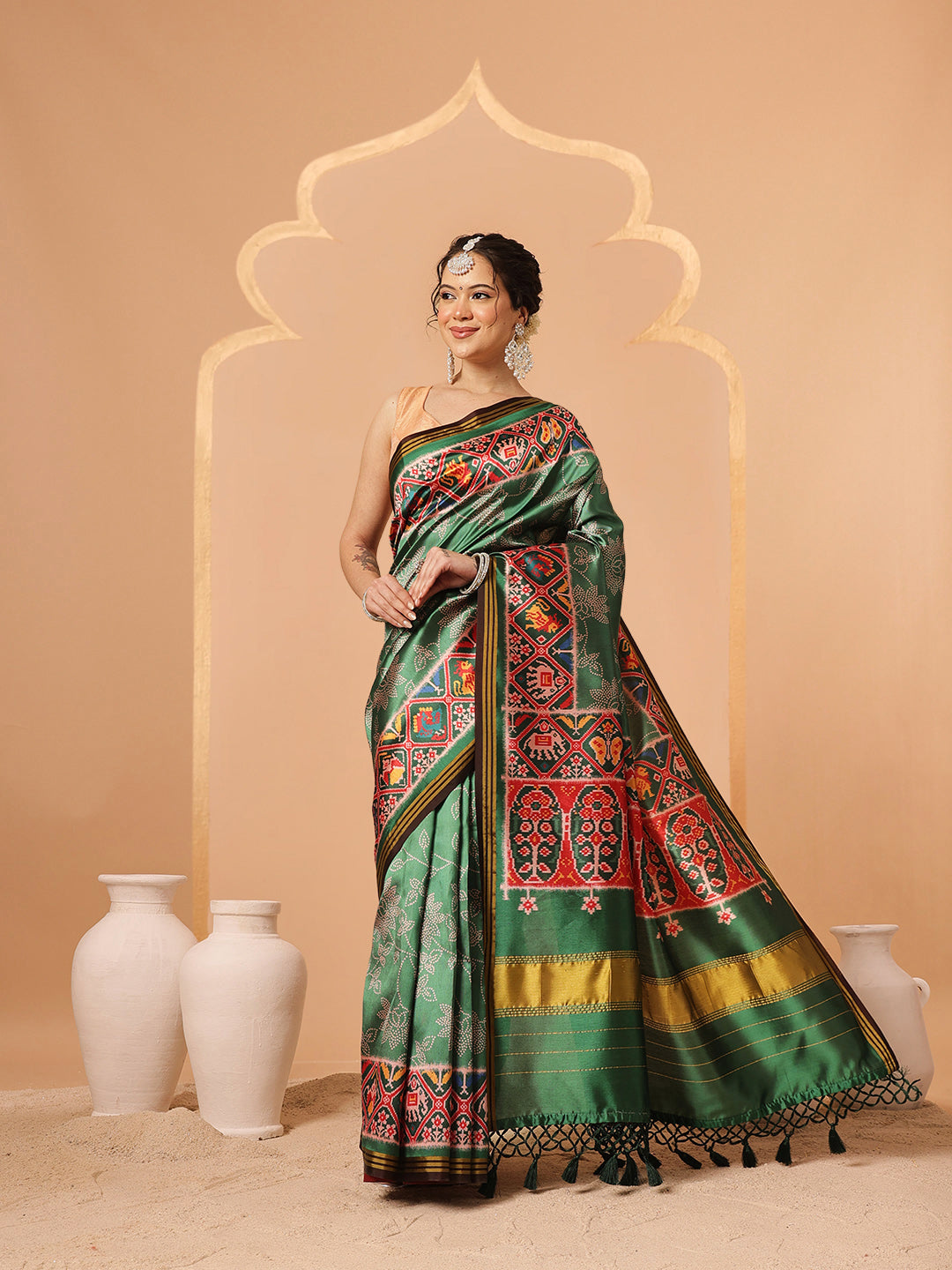 Double Ikkat Patola Printed Saree with Weaving Border & Pallu