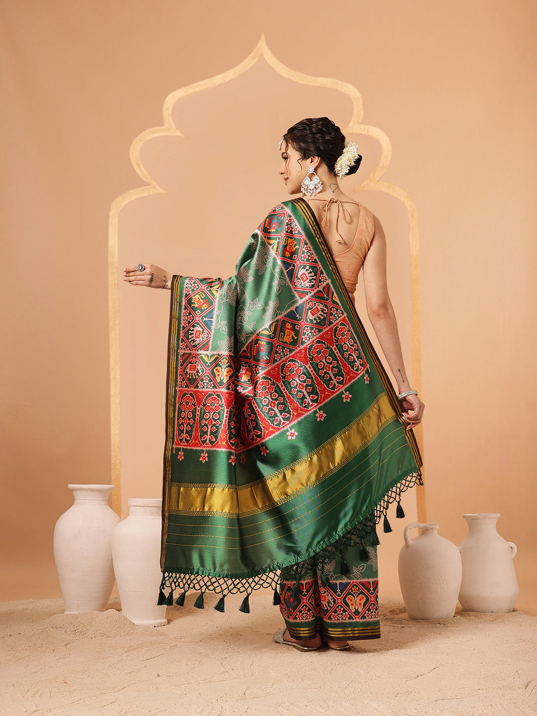 Double Ikkat Patola Printed Saree with Weaving Border & Pallu