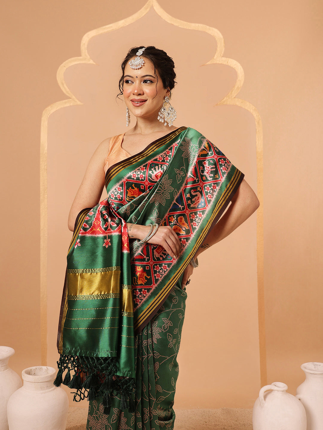 Double Ikkat Patola Printed Saree with Weaving Border & Pallu