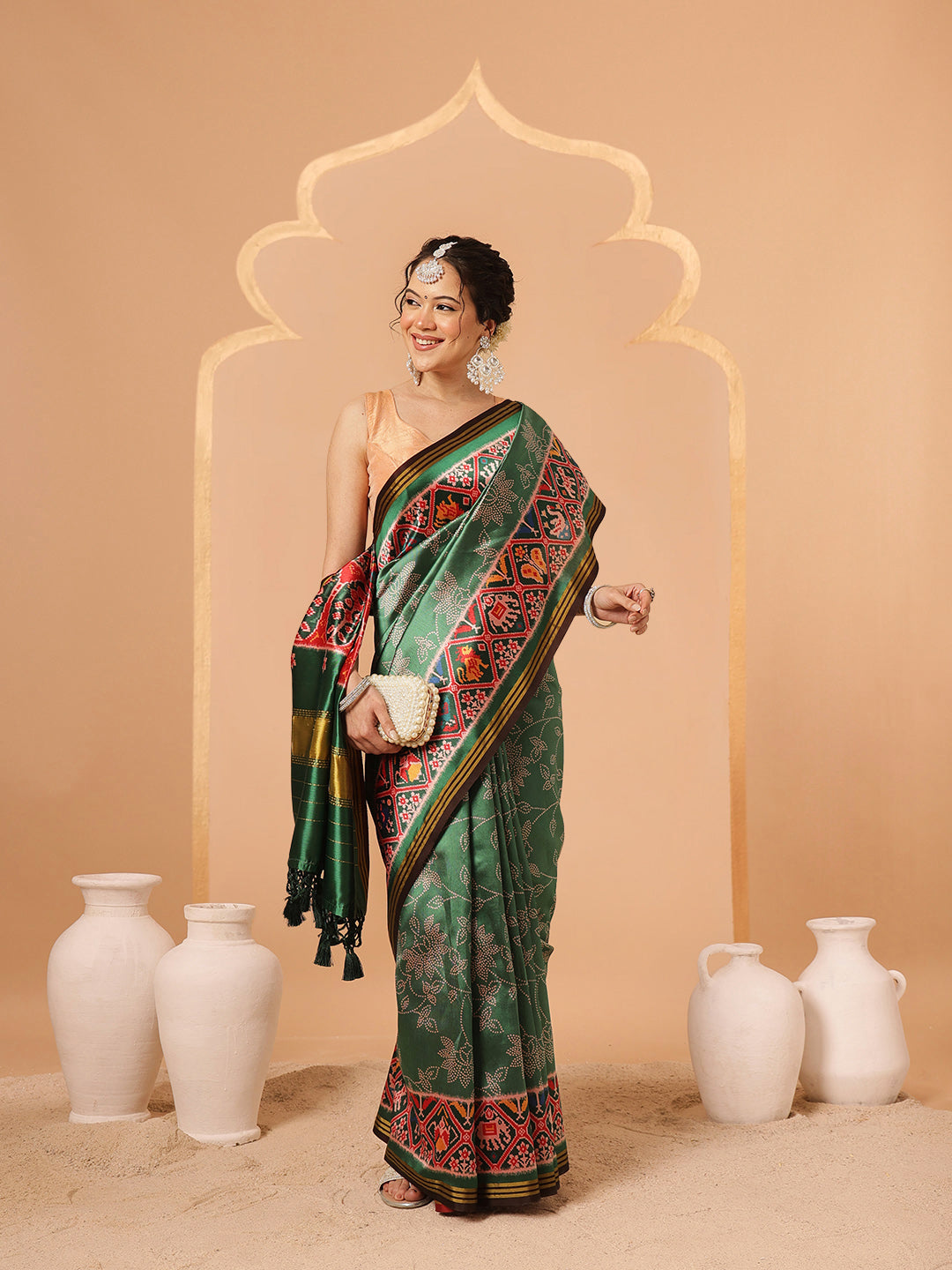 Double Ikkat Patola Printed Saree with Weaving Border & Pallu