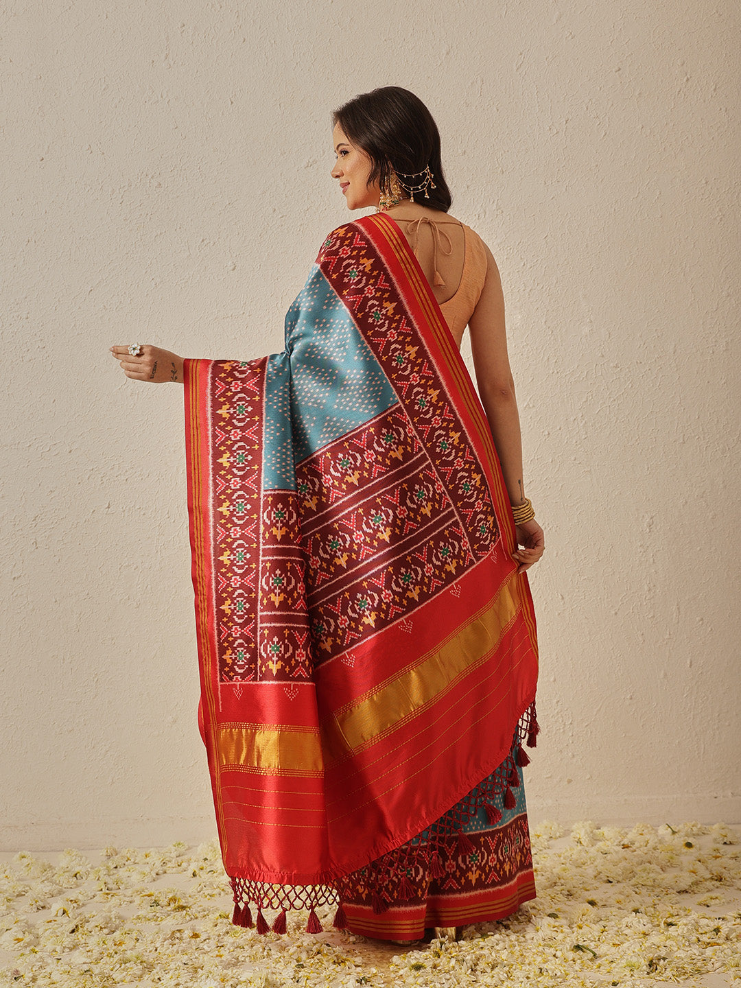 Double Ikkat Patola Printed Saree with Weaving Border & Pallu