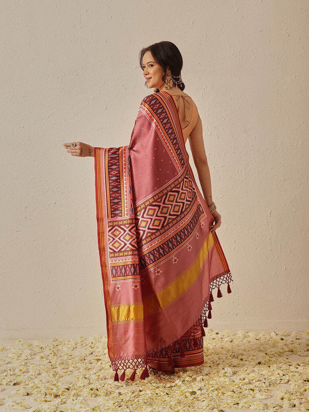 Double Ikkat Patola Printed Saree with Weaving Border & Pallu