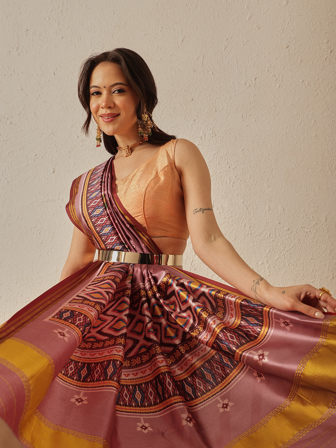 Double Ikkat Patola Printed Saree with Weaving Border & Pallu