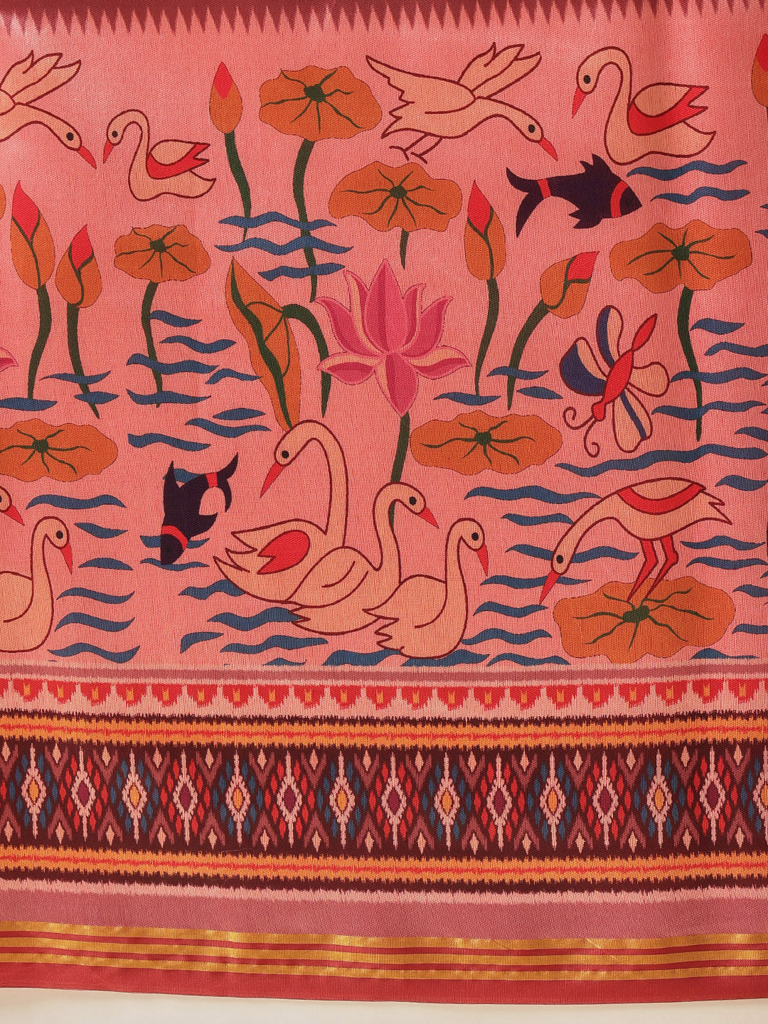 Double Ikkat Patola Printed Saree with Weaving Border & Pallu