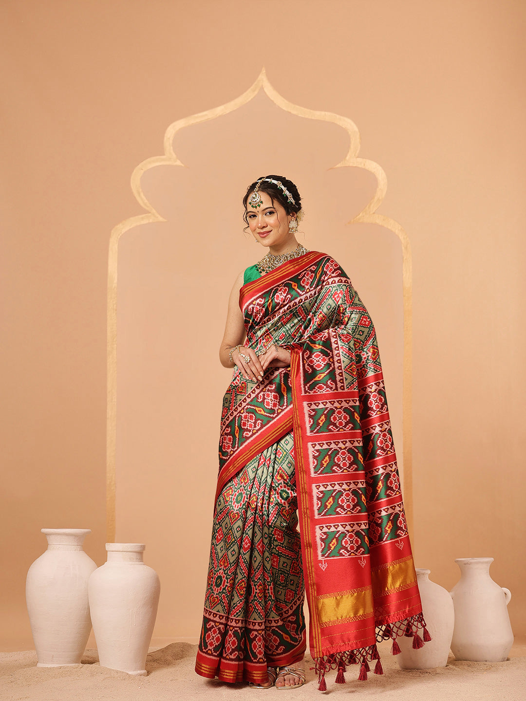 Double Ikkat Patola Printed Saree with Weaving Border & Pallu