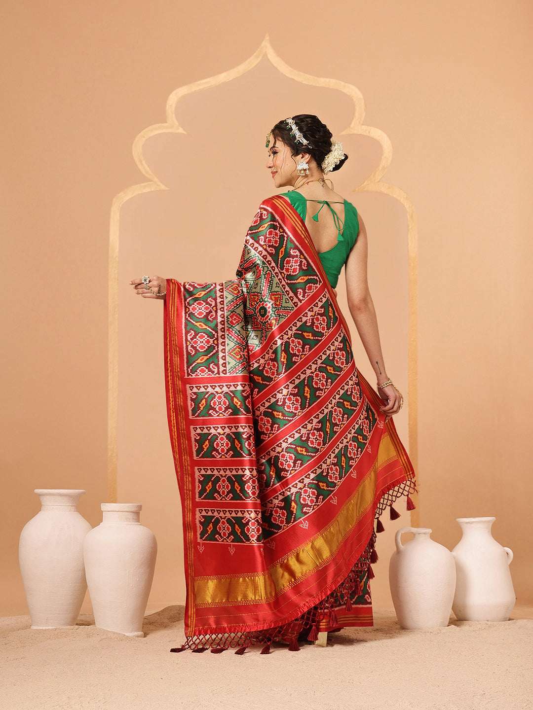 Double Ikkat Patola Printed Saree with Weaving Border & Pallu