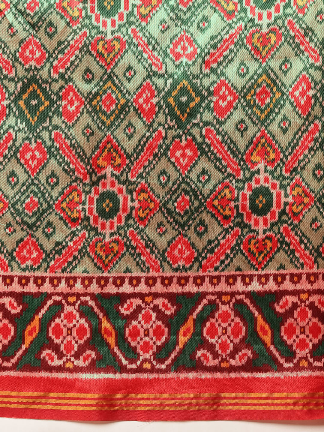 Double Ikkat Patola Printed Saree with Weaving Border & Pallu