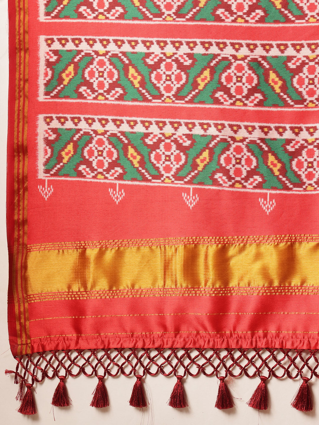 Double Ikkat Patola Printed Saree with Weaving Border & Pallu