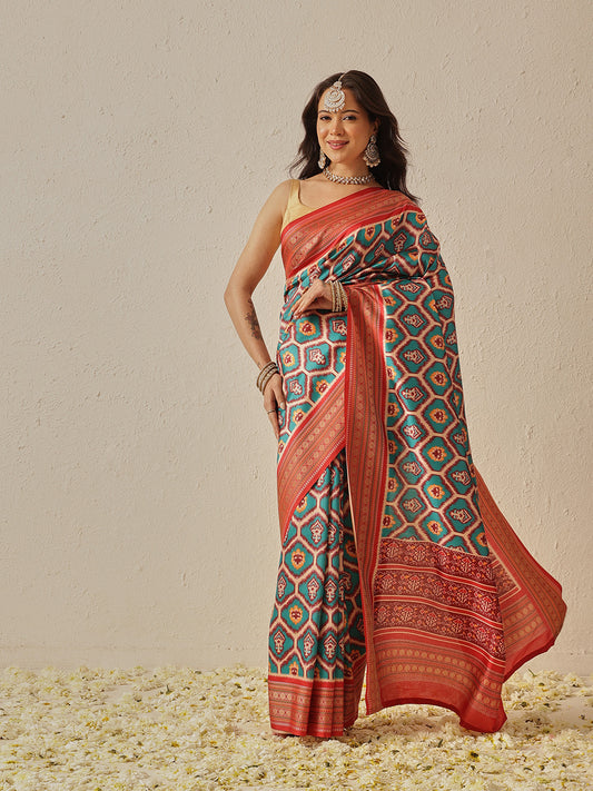 Soft Tusser Silk With Viscous Jacquard Border Patola Sarees