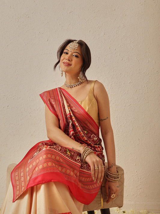 Soft Tusser Silk With Viscous Jacquard Border Patola Sarees