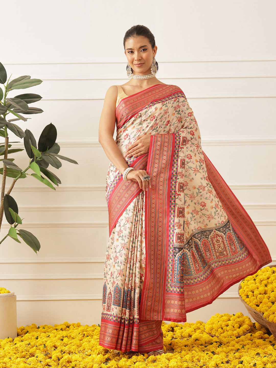 Women's Soft Tusser Silk Digital Printed Viscous Jacquard Border Patola Sarees