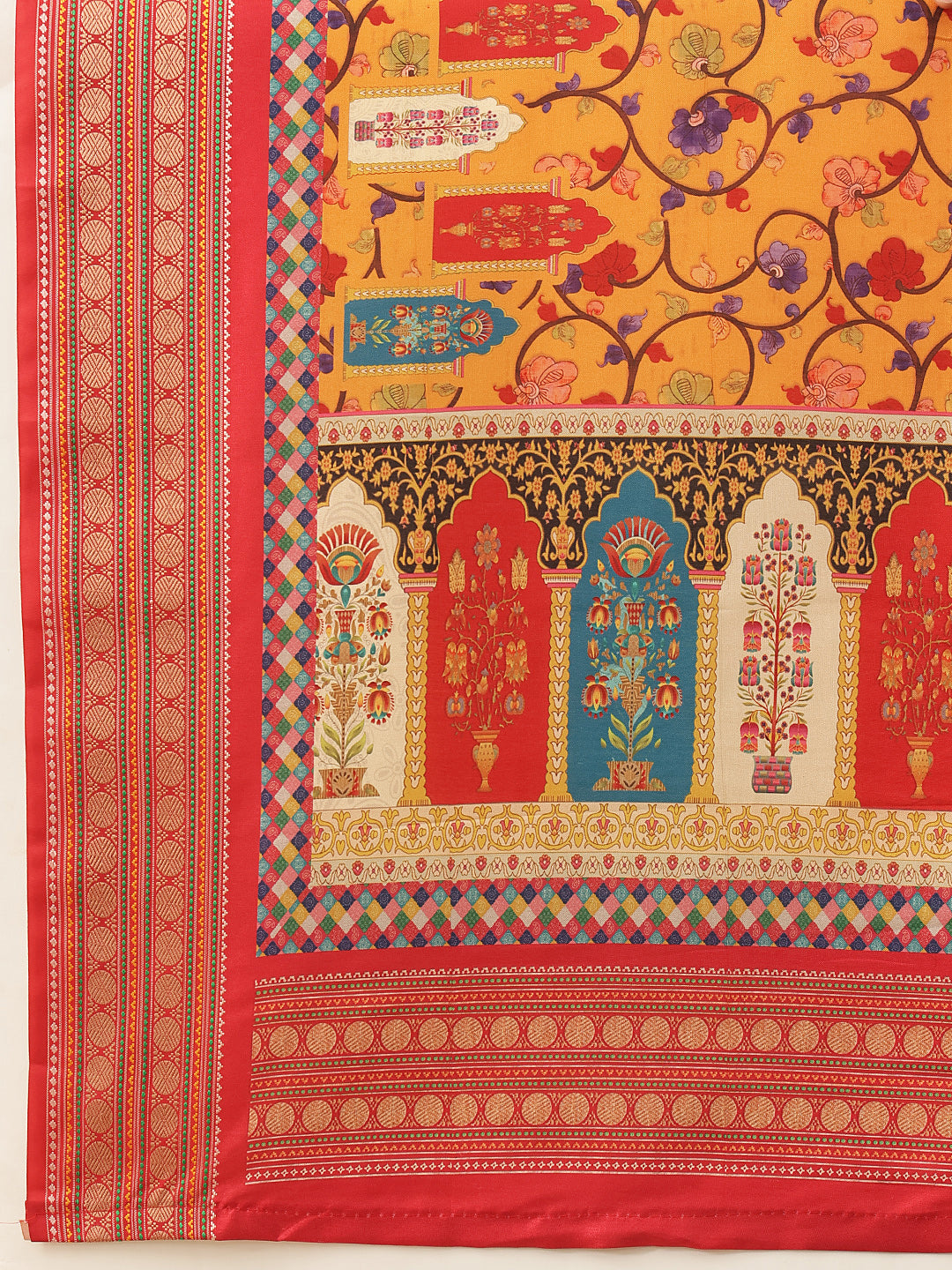 Women's Soft Tusser Silk Digital Printed Viscous Jacquard Border Patola Sarees