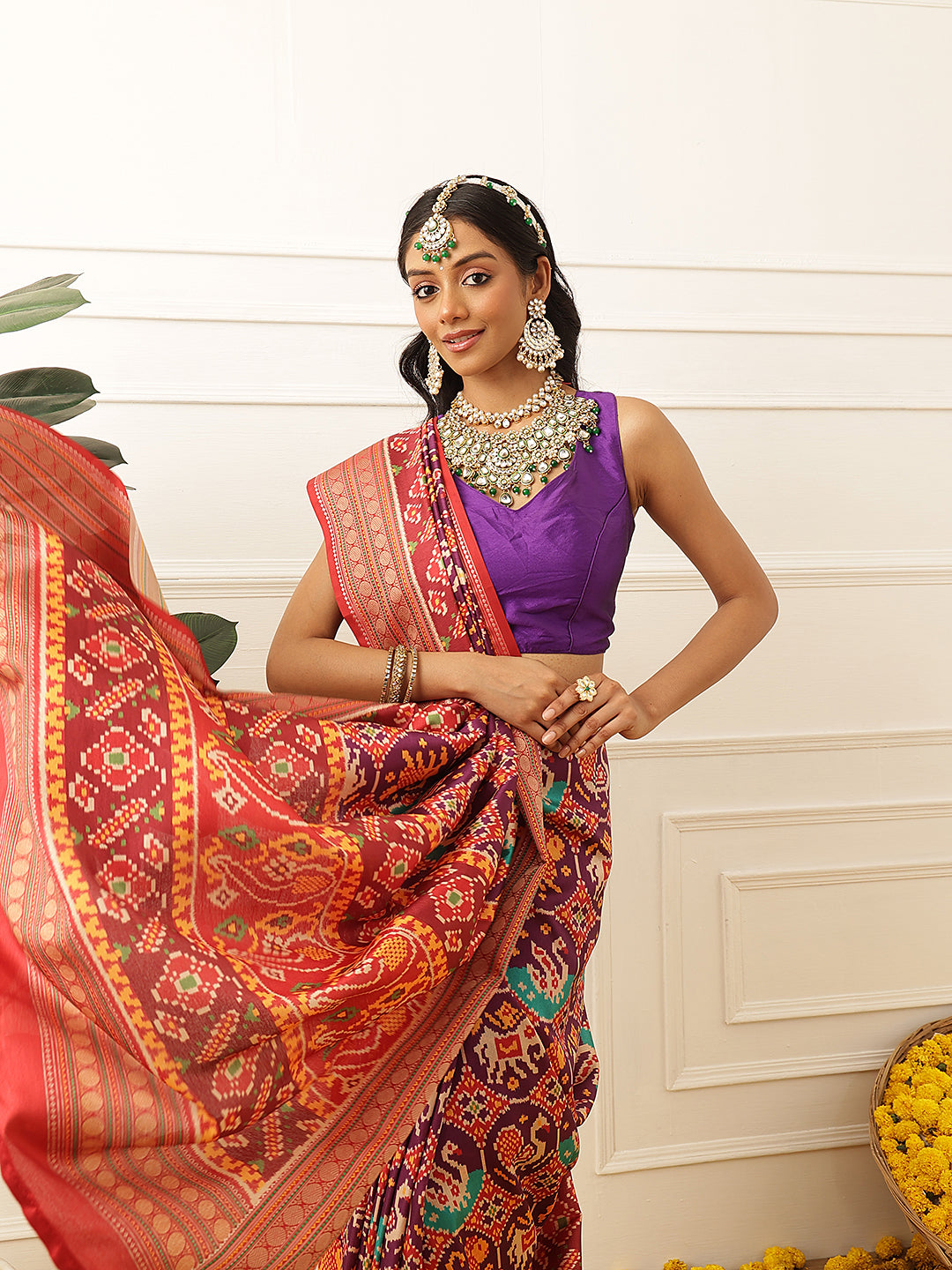 Women's Soft Tusser Silk Digital Printed Viscous Jacquard Border Patola Sarees