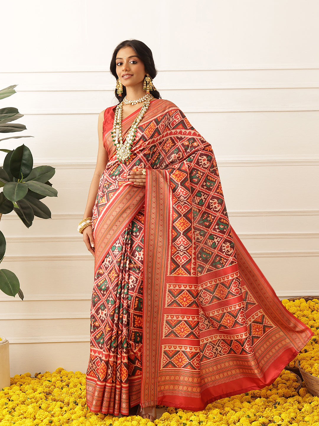 Women's Soft Tusser Silk Digital Printed Viscous Jacquard Border Patola Sarees
