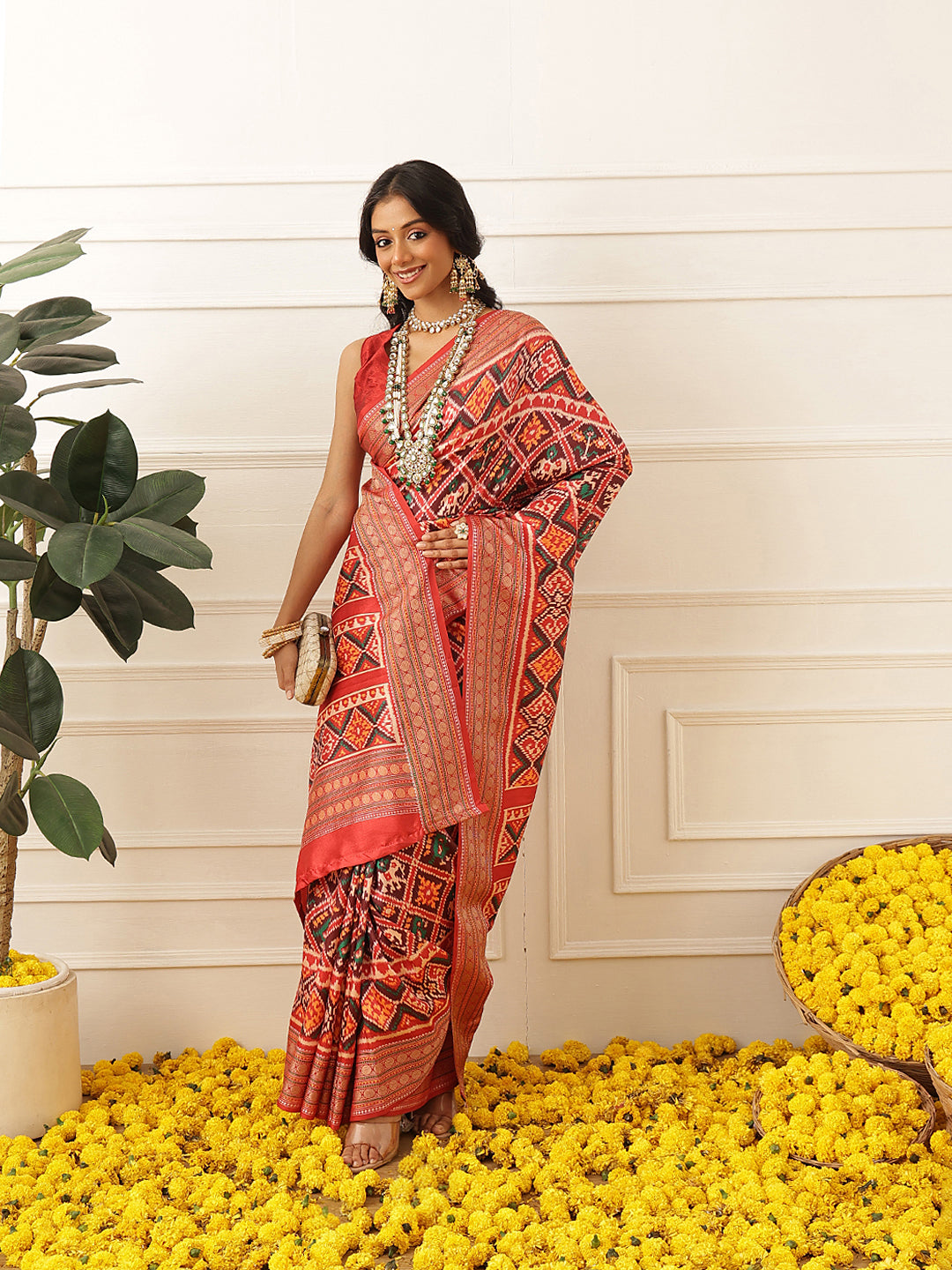 Women's Soft Tusser Silk Digital Printed Viscous Jacquard Border Patola Sarees