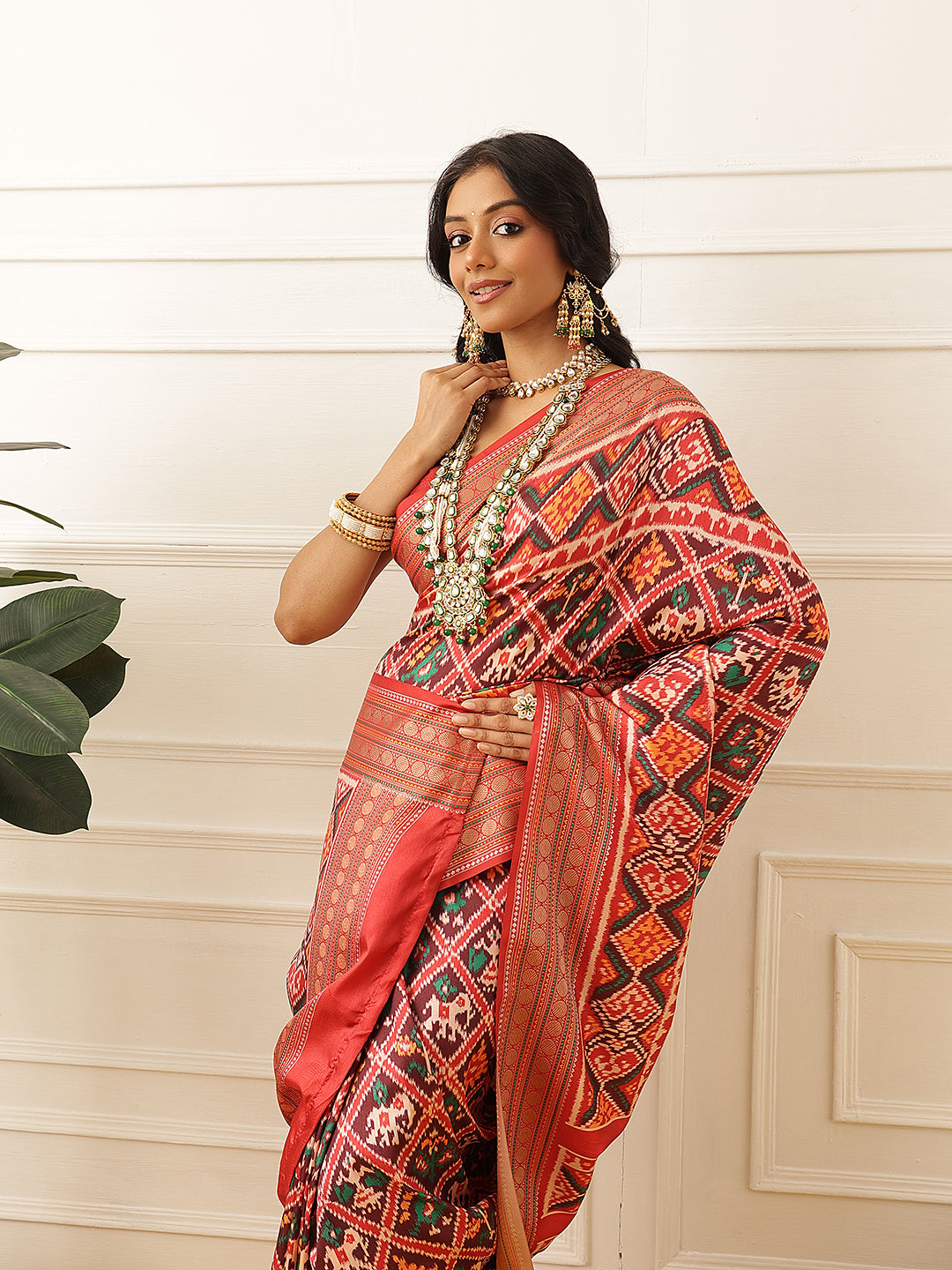 Women's Soft Tusser Silk Digital Printed Viscous Jacquard Border Patola Sarees