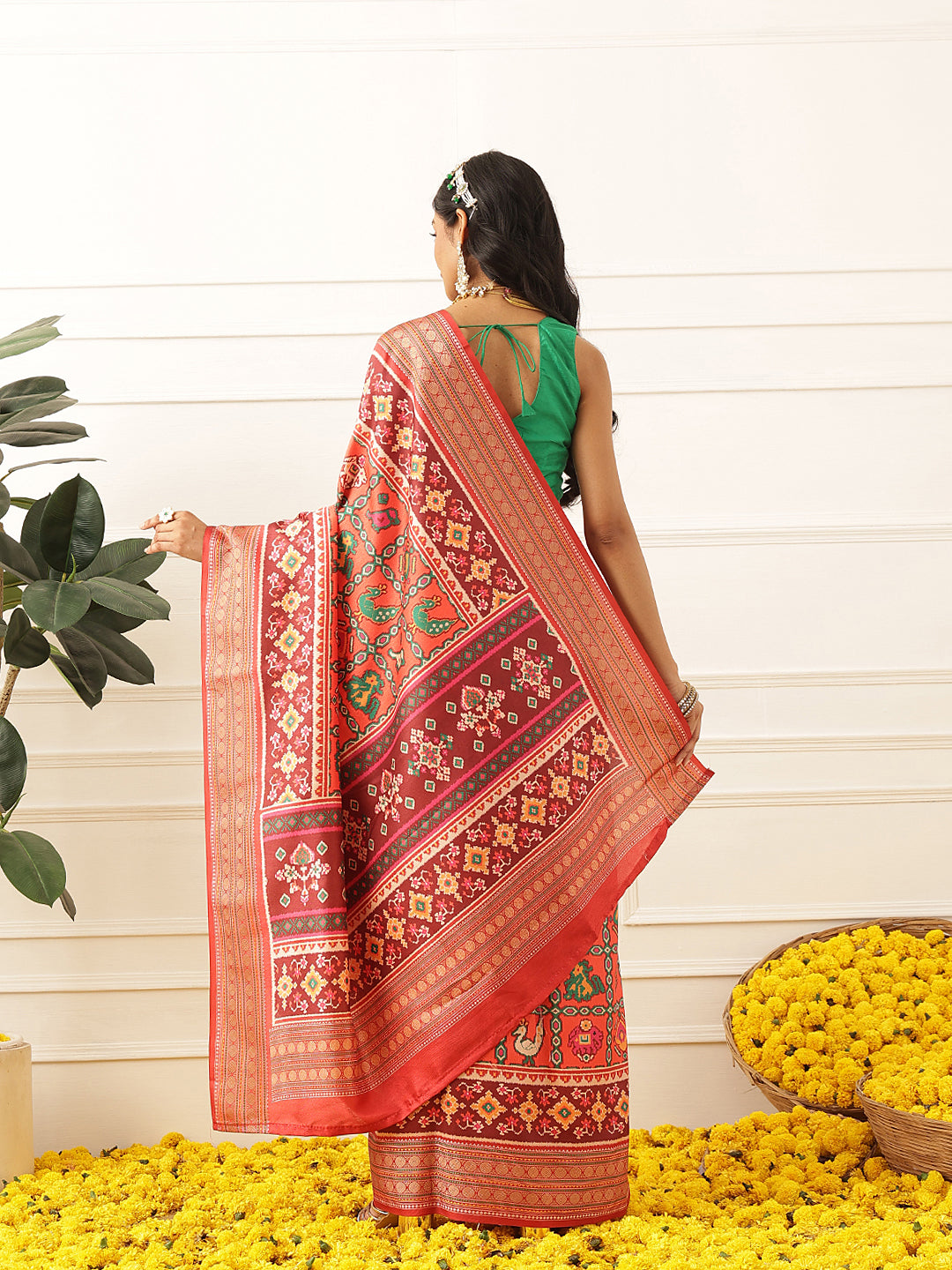 Women's Soft Tusser Silk Digital Printed Viscous Jacquard Border Patola Sarees
