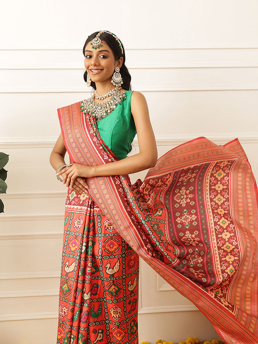 Women's Soft Tusser Silk Digital Printed Viscous Jacquard Border Patola Sarees
