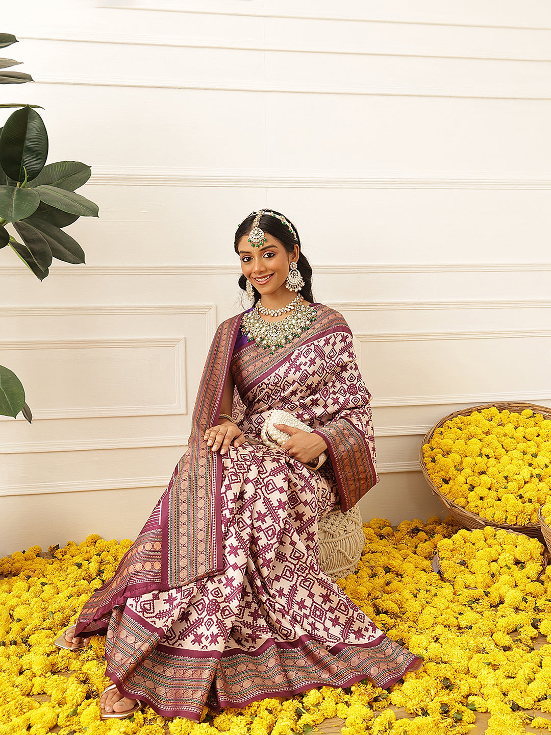 Women's Soft Tusser Silk Digital Printed Viscous Jacquard Border Patola Sarees