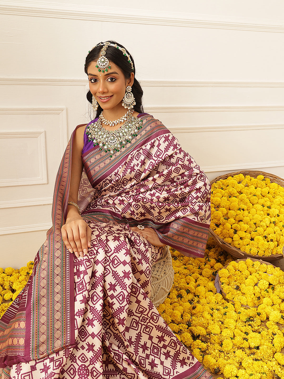 Women's Soft Tusser Silk Digital Printed Viscous Jacquard Border Patola Sarees