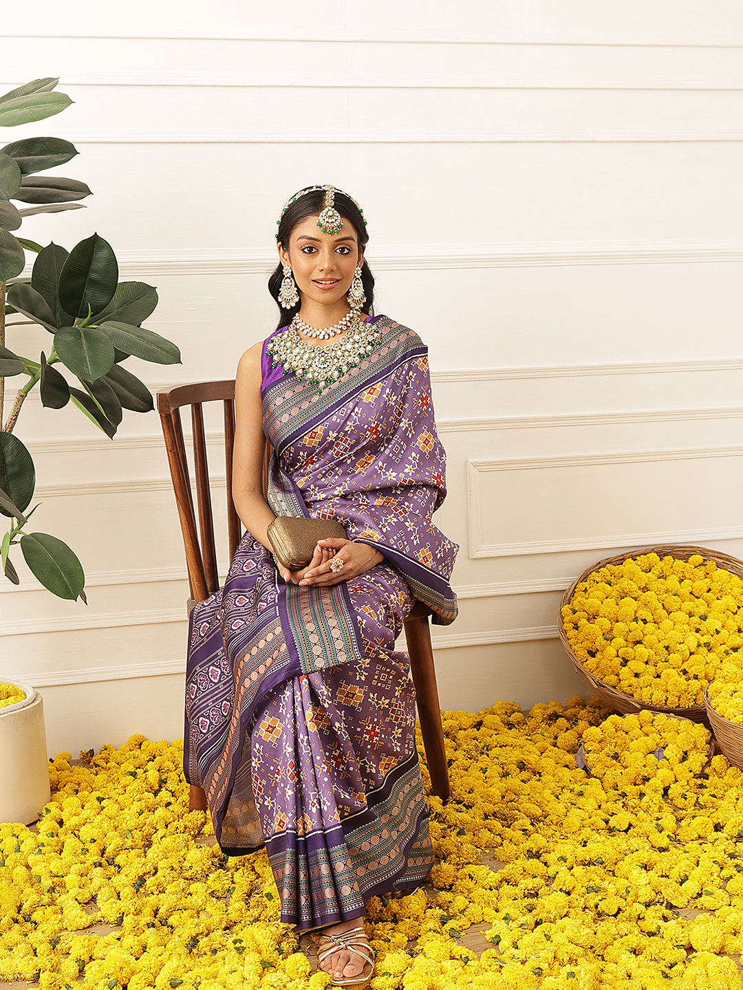 Women's Soft Tusser Silk Digital Printed Viscous Jacquard Border Patola Sarees