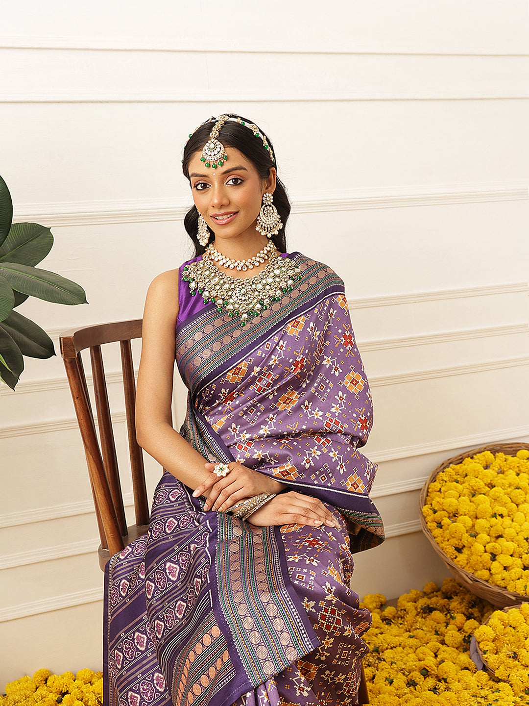 Women's Soft Tusser Silk Digital Printed Viscous Jacquard Border Patola Sarees