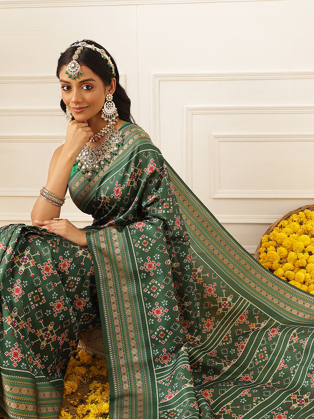 Women's Soft Tusser Silk Digital Printed Viscous Jacquard Border Patola Sarees