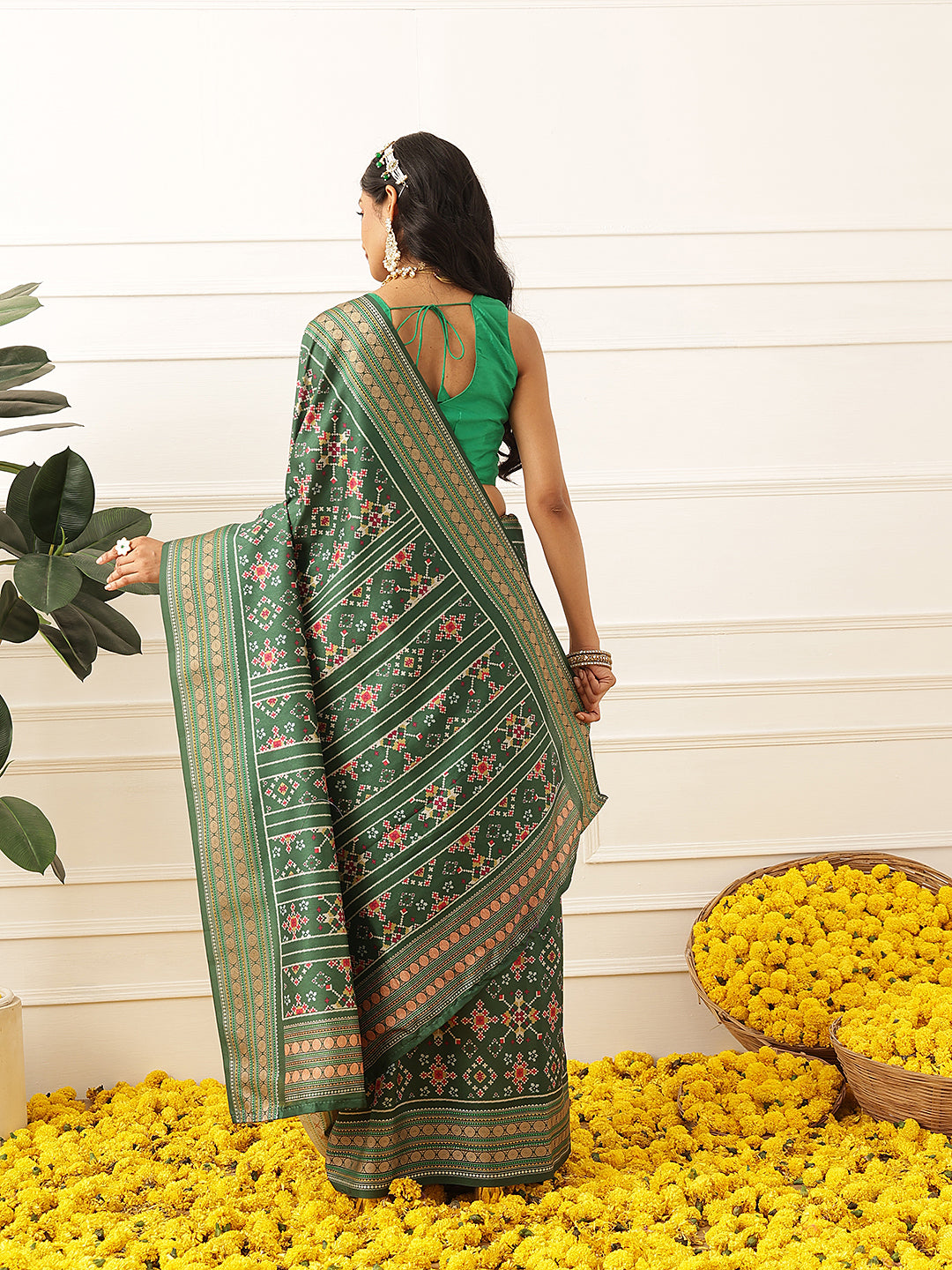 Women's Soft Tusser Silk Digital Printed Viscous Jacquard Border Patola Sarees