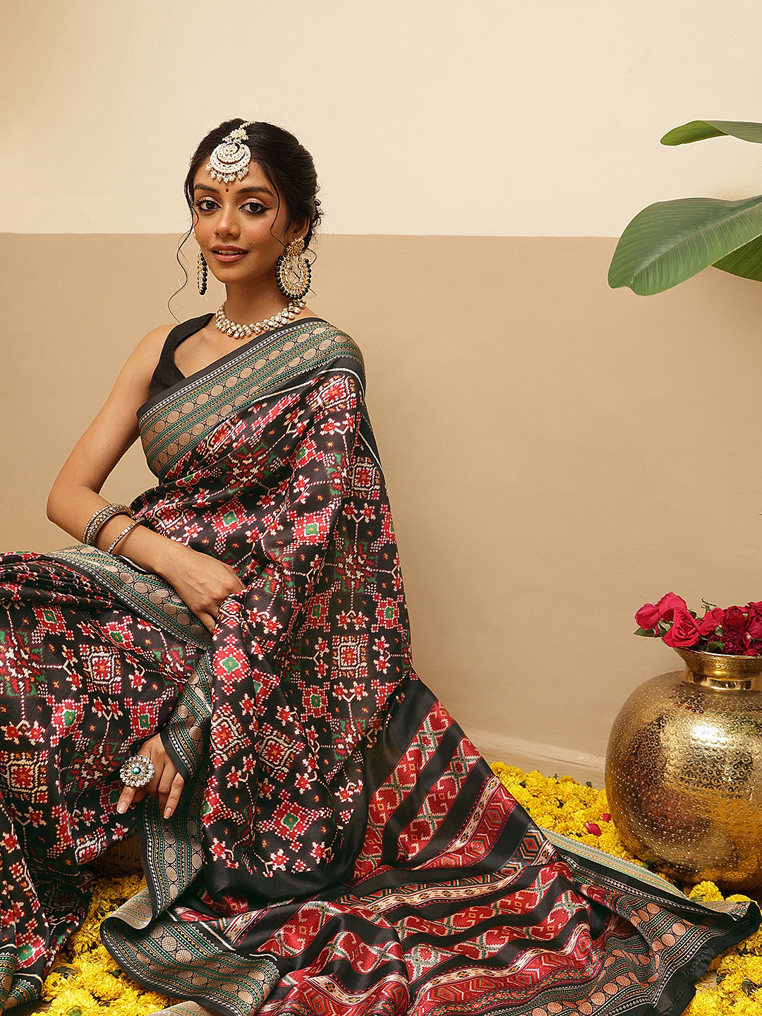 Women's Soft Tusser Silk Digital Printed Viscous Jacquard Border Patola Sarees