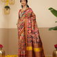 Digital Printed Kalamkari Patola Saree for Women with Lagdi Patta Pallu and Handmade Tassel