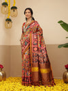 Digital Printed Kalamkari Patola Saree for Women with Lagdi Patta Pallu and Handmade Tassel