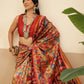Digital Printed Kalamkari Patola Saree for Women with Lagdi Patta Pallu and Handmade Tassel