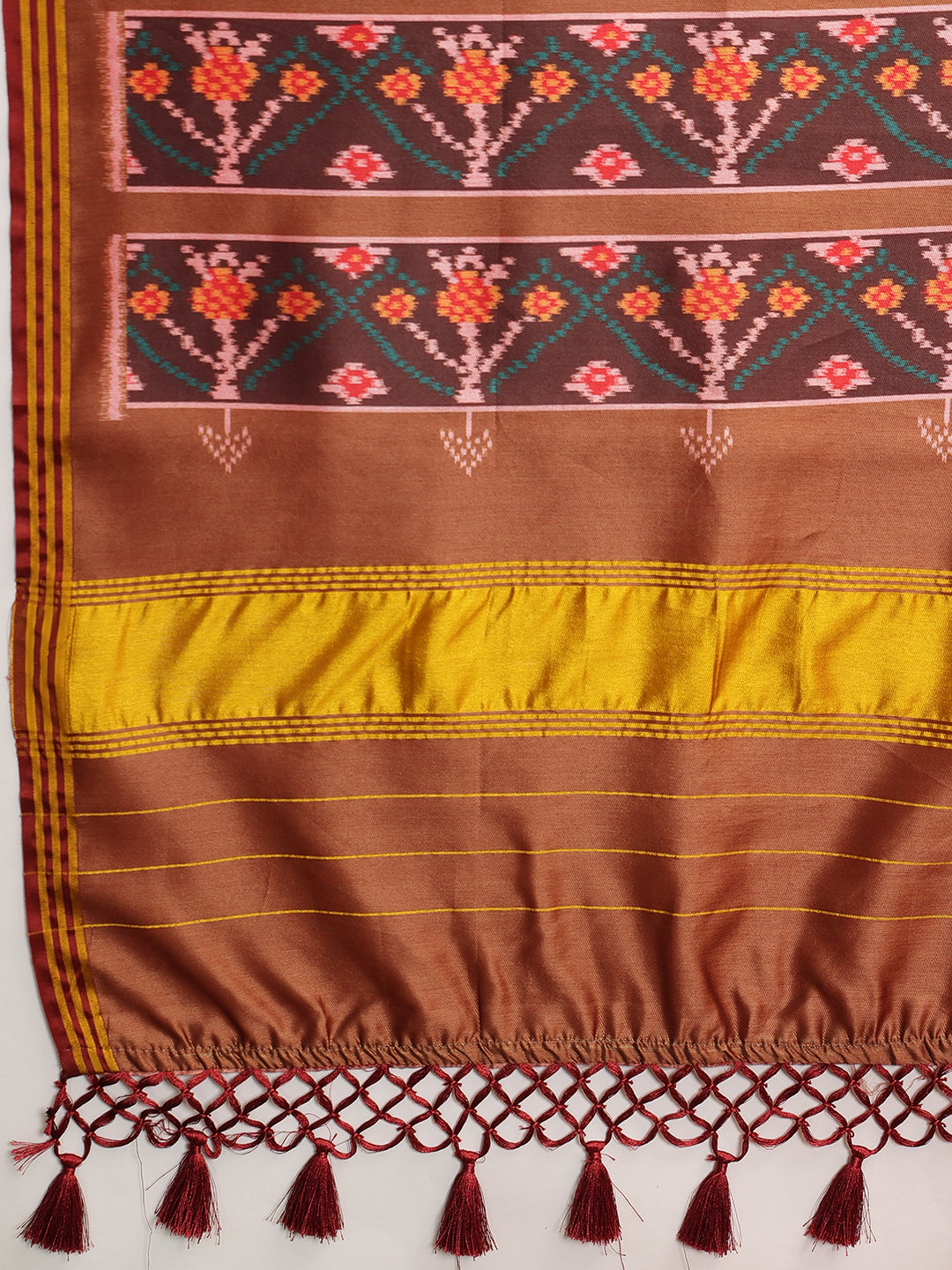 Digital Printed Kalamkari Patola Saree for Women with Lagdi Patta Pallu and Handmade Tassel
