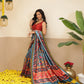 Digital Printed Kalamkari Patola Saree for Women with Lagdi Patta Pallu and Handmade Tassel