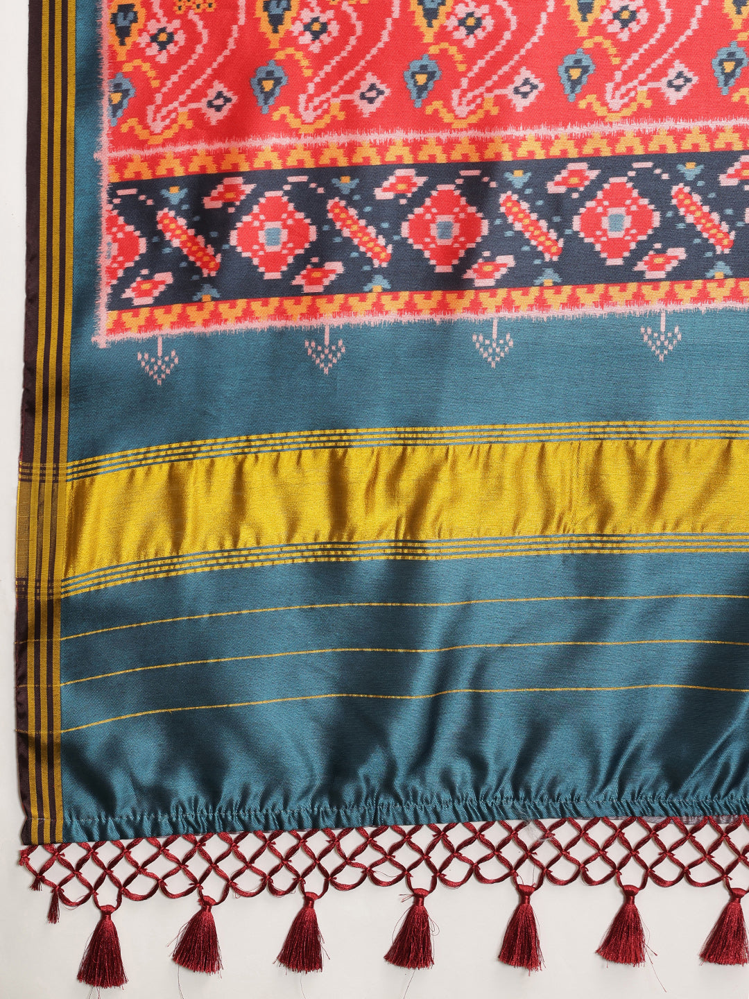 Digital Printed Kalamkari Patola Saree for Women with Lagdi Patta Pallu and Handmade Tassel