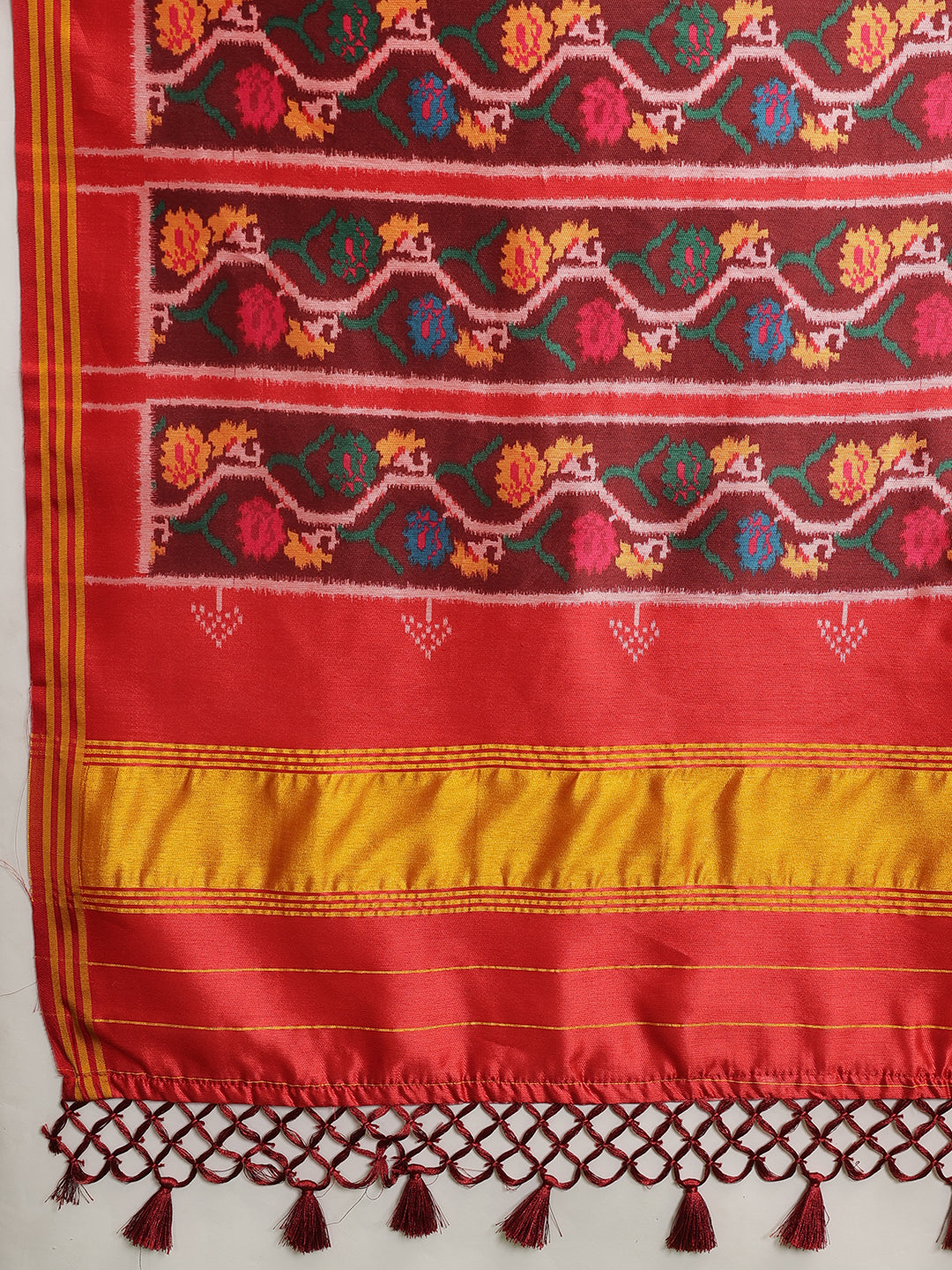Digital Printed Kalamkari Patola Saree for Women with Lagdi Patta Pallu and Handmade Tassel